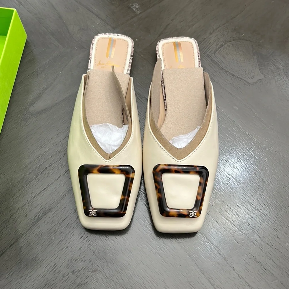 Womens Sam Edelman Mules | Lavina Buckle Mule Modern Ivory Leather - Picture 6 of 14